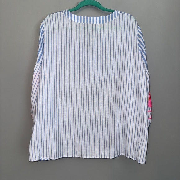 EUC Vilagallo Kaya Striped Embroidered Blouse Blue White Size 50 2XL - Picture 5 of 8